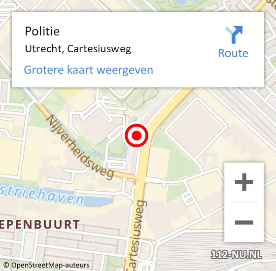 Locatie op kaart van de 112 melding: Politie Utrecht, Cartesiusweg op 23 april 2024 08:59