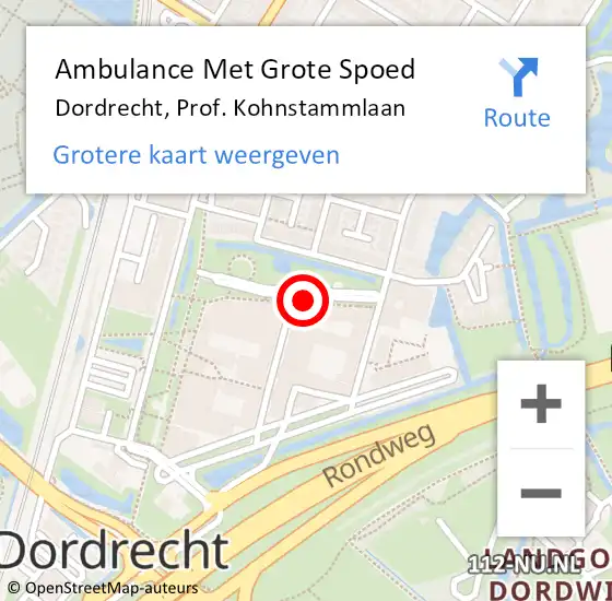 Locatie op kaart van de 112 melding: Ambulance Met Grote Spoed Naar Dordrecht, Prof. Kohnstammlaan op 23 april 2024 09:03