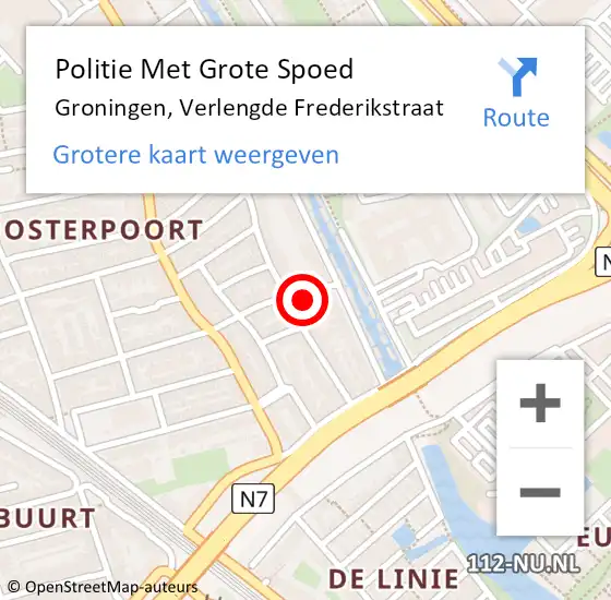 Locatie op kaart van de 112 melding: Politie Met Grote Spoed Naar Groningen, Verlengde Frederikstraat op 23 april 2024 09:11