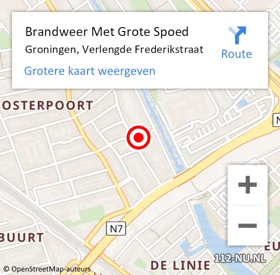 Locatie op kaart van de 112 melding: Brandweer Met Grote Spoed Naar Groningen, Verlengde Frederikstraat op 23 april 2024 09:20