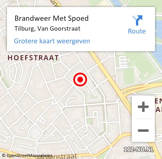 Locatie op kaart van de 112 melding: Brandweer Met Spoed Naar Tilburg, Van Goorstraat op 23 april 2024 09:59