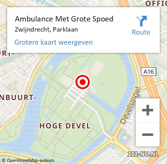 Locatie op kaart van de 112 melding: Ambulance Met Grote Spoed Naar Zwijndrecht, Parklaan op 23 april 2024 10:49