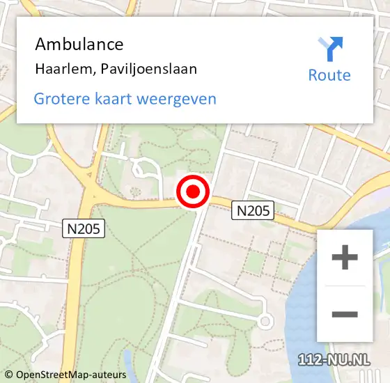 Locatie op kaart van de 112 melding: Ambulance Haarlem, Paviljoenslaan op 23 april 2024 11:04