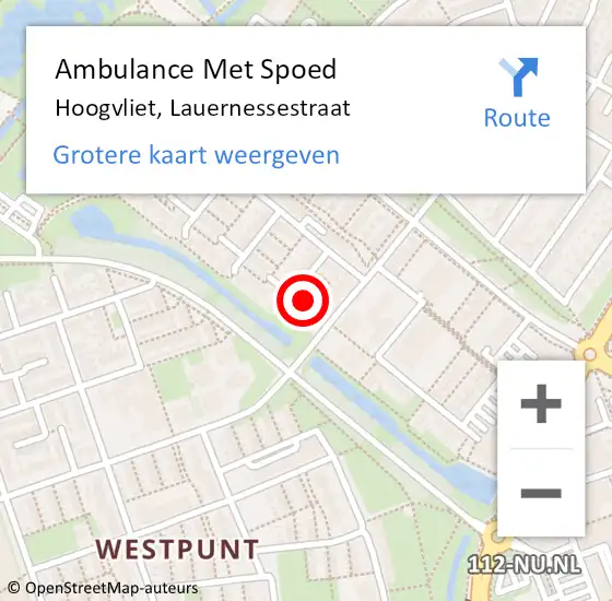 Locatie op kaart van de 112 melding: Ambulance Met Spoed Naar Hoogvliet, Lauernessestraat op 23 april 2024 12:19