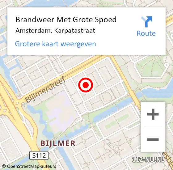 Locatie op kaart van de 112 melding: Brandweer Met Grote Spoed Naar Amsterdam, Karpatastraat op 23 april 2024 12:29