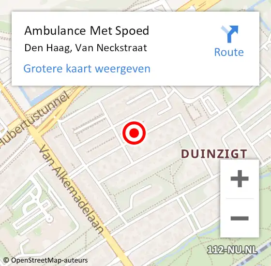 Locatie op kaart van de 112 melding: Ambulance Met Spoed Naar Den Haag, Van Neckstraat op 23 april 2024 12:50