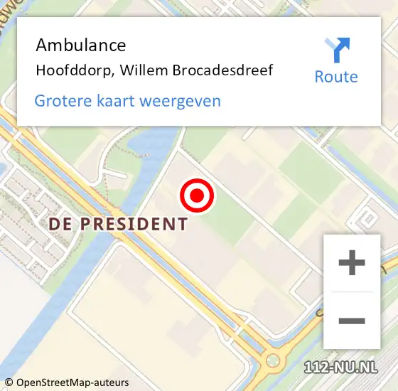 Locatie op kaart van de 112 melding: Ambulance Hoofddorp, Willem Brocadesdreef op 23 april 2024 12:56