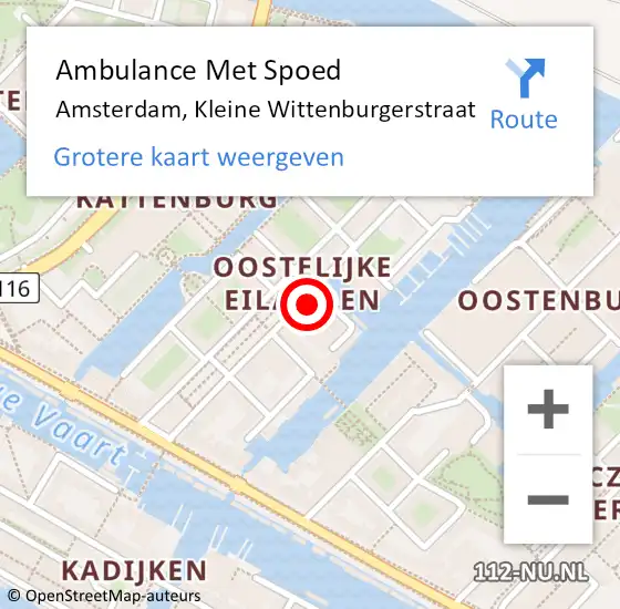 Locatie op kaart van de 112 melding: Ambulance Met Spoed Naar Amsterdam, Kleine Wittenburgerstraat op 23 april 2024 13:19