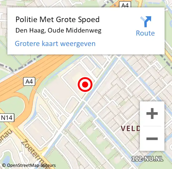 Locatie op kaart van de 112 melding: Politie Met Grote Spoed Naar Den Haag, Oude Middenweg op 23 april 2024 13:45