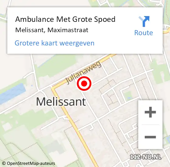 Locatie op kaart van de 112 melding: Ambulance Met Grote Spoed Naar Melissant, Maximastraat op 23 april 2024 13:45