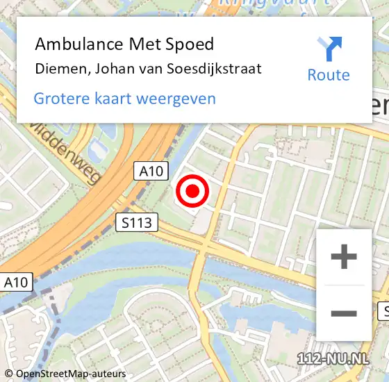 Locatie op kaart van de 112 melding: Ambulance Met Spoed Naar Diemen, Johan van Soesdijkstraat op 23 april 2024 14:13