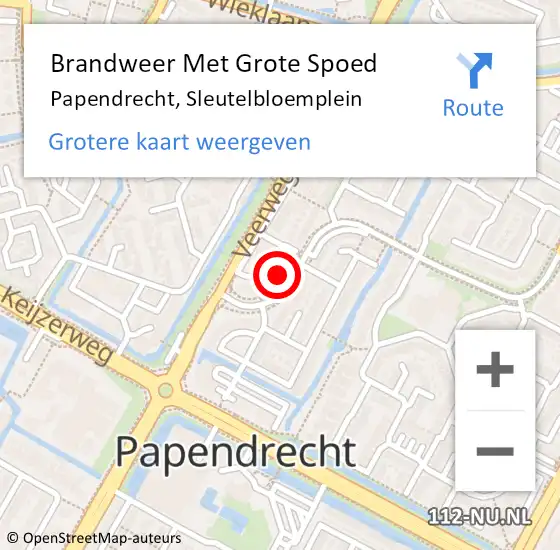 Locatie op kaart van de 112 melding: Brandweer Met Grote Spoed Naar Papendrecht, Sleutelbloemplein op 23 april 2024 14:24