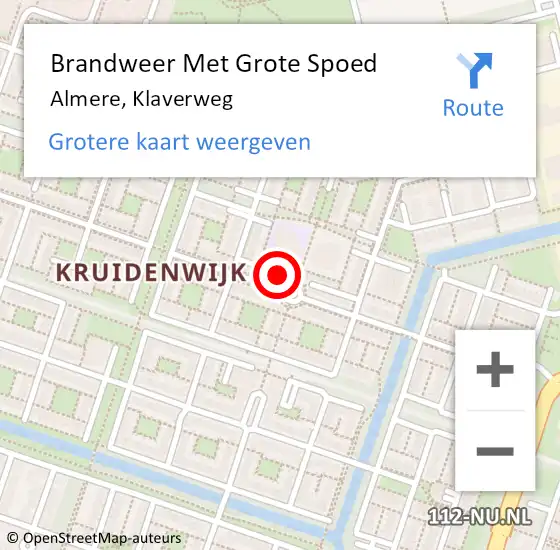 Locatie op kaart van de 112 melding: Brandweer Met Grote Spoed Naar Almere, Klaverweg op 23 april 2024 14:38