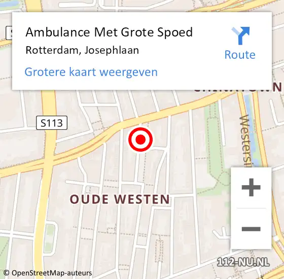 Locatie op kaart van de 112 melding: Ambulance Met Grote Spoed Naar Rotterdam, Josephlaan op 23 april 2024 14:42