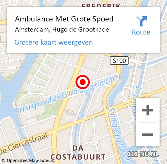Locatie op kaart van de 112 melding: Ambulance Met Grote Spoed Naar Amsterdam, Hugo de Grootkade op 23 april 2024 14:43
