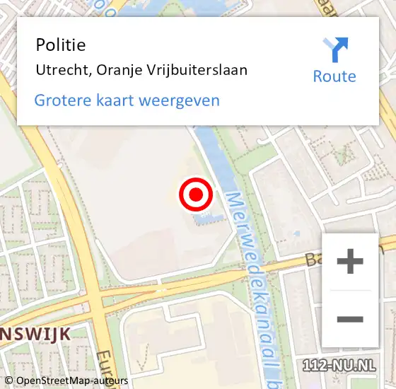 Locatie op kaart van de 112 melding: Politie Utrecht, Oranje Vrijbuiterslaan op 23 april 2024 14:45