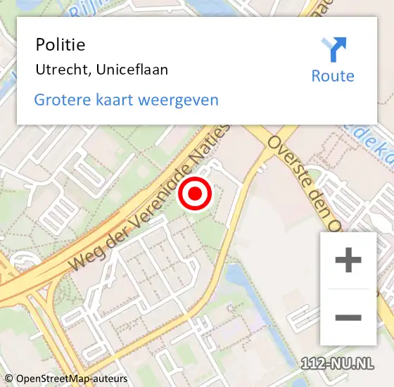 Locatie op kaart van de 112 melding: Politie Utrecht, Uniceflaan op 23 april 2024 14:50