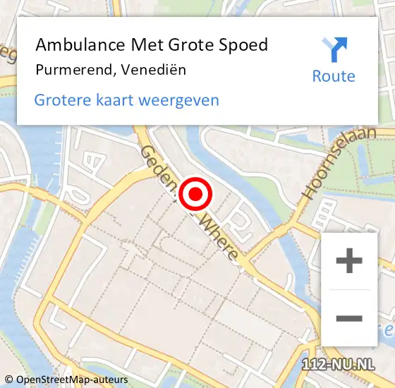 Locatie op kaart van de 112 melding: Ambulance Met Grote Spoed Naar Purmerend, Venediën op 23 april 2024 15:22