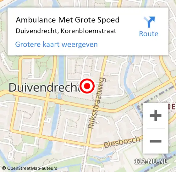 Locatie op kaart van de 112 melding: Ambulance Met Grote Spoed Naar Duivendrecht, Korenbloemstraat op 23 april 2024 15:32