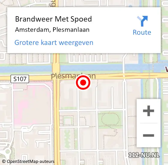 Locatie op kaart van de 112 melding: Brandweer Met Spoed Naar Amsterdam, Plesmanlaan op 23 april 2024 15:33
