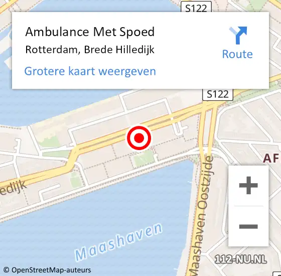 Locatie op kaart van de 112 melding: Ambulance Met Spoed Naar Rotterdam, Brede Hilledijk op 23 april 2024 15:50