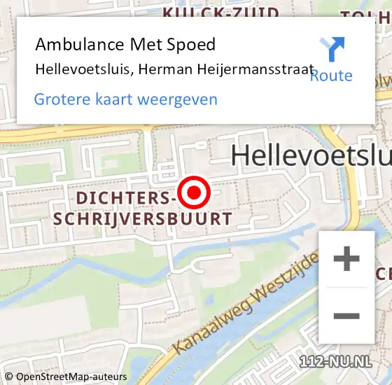 Locatie op kaart van de 112 melding: Ambulance Met Spoed Naar Hellevoetsluis, Herman Heijermansstraat op 23 april 2024 15:54