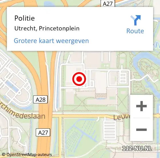 Locatie op kaart van de 112 melding: Politie Utrecht, Princetonplein op 23 april 2024 16:16