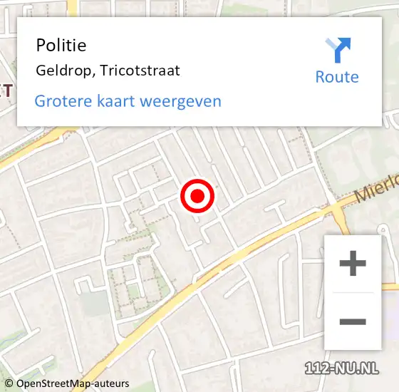 Locatie op kaart van de 112 melding: Politie Geldrop, Tricotstraat op 23 april 2024 16:55