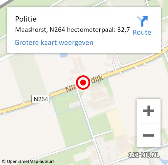 Locatie op kaart van de 112 melding: Politie Maashorst, N264 hectometerpaal: 32,7 op 23 april 2024 17:03