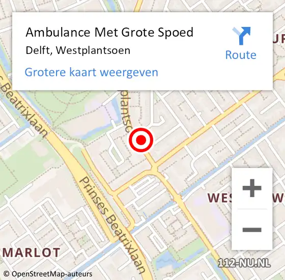 Locatie op kaart van de 112 melding: Ambulance Met Grote Spoed Naar Delft, Westplantsoen op 23 april 2024 17:08