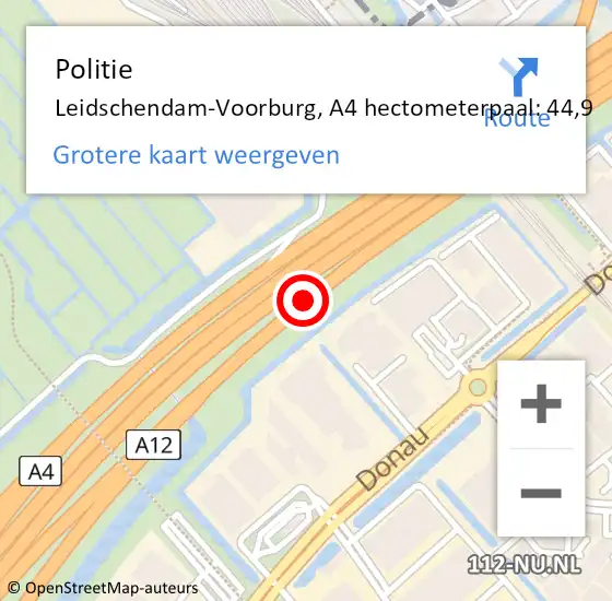 Locatie op kaart van de 112 melding: Politie Leidschendam-Voorburg, A4 hectometerpaal: 44,9 op 23 april 2024 17:19