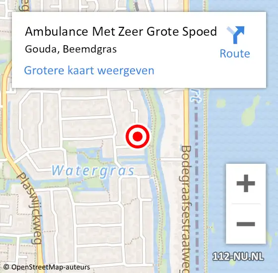 Locatie op kaart van de 112 melding: Ambulance Met Zeer Grote Spoed Naar Gouda, Beemdgras op 23 april 2024 17:28