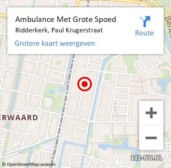 Locatie op kaart van de 112 melding: Ambulance Met Grote Spoed Naar Ridderkerk, Paul Krugerstraat op 23 april 2024 17:51