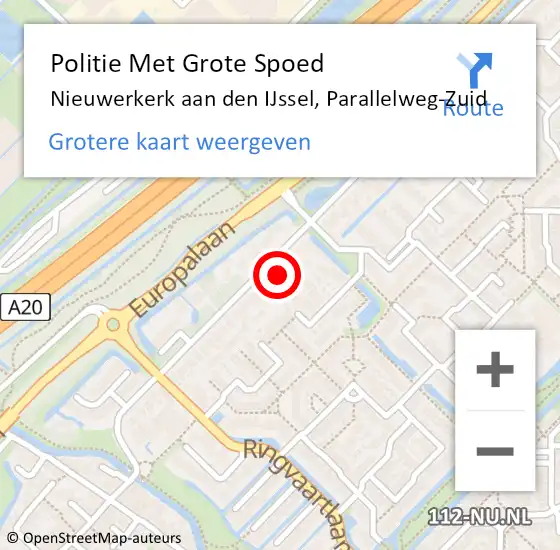 Locatie op kaart van de 112 melding: Politie Met Grote Spoed Naar Nieuwerkerk aan den IJssel, Parallelweg-Zuid op 23 april 2024 18:12