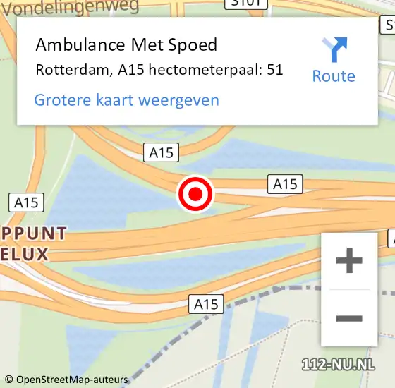 Locatie op kaart van de 112 melding: Ambulance Met Spoed Naar Rotterdam, A15 hectometerpaal: 51 op 23 april 2024 18:24