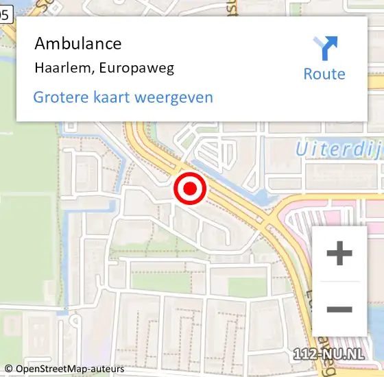 Locatie op kaart van de 112 melding: Ambulance Haarlem, Europaweg op 23 april 2024 18:46