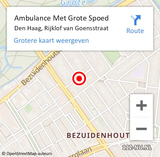 Locatie op kaart van de 112 melding: Ambulance Met Grote Spoed Naar Den Haag, Rijklof van Goensstraat op 23 april 2024 18:53