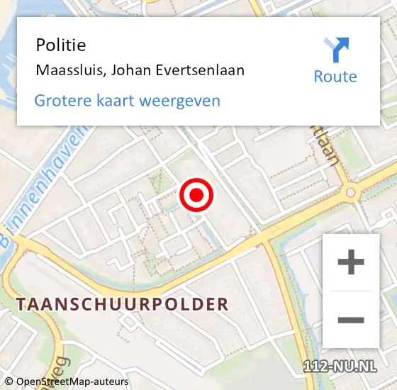 Locatie op kaart van de 112 melding: Politie Maassluis, Johan Evertsenlaan op 23 april 2024 20:00