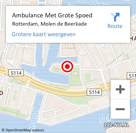 Locatie op kaart van de 112 melding: Ambulance Met Grote Spoed Naar Rotterdam, Molen de Beerkade op 23 april 2024 20:15