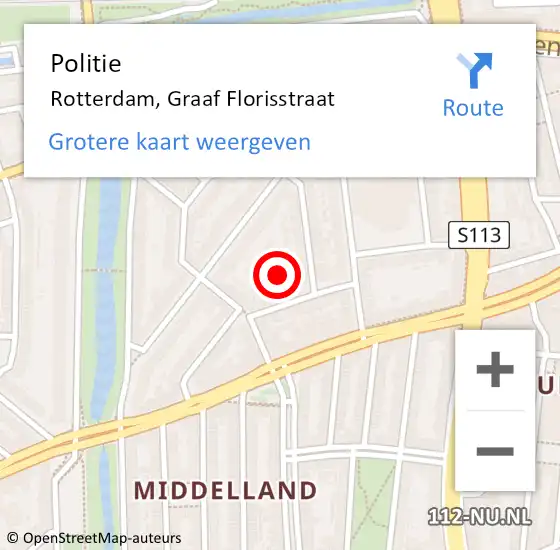 Locatie op kaart van de 112 melding: Politie Rotterdam, Graaf Florisstraat op 23 april 2024 20:22