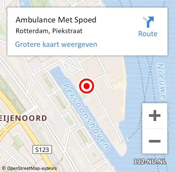 Locatie op kaart van de 112 melding: Ambulance Met Spoed Naar Rotterdam, Piekstraat op 23 april 2024 20:39