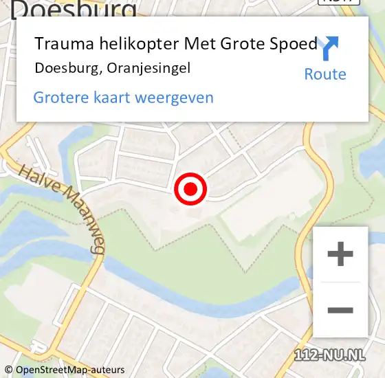 Locatie op kaart van de 112 melding: Trauma helikopter Met Grote Spoed Naar Doesburg, Oranjesingel op 23 april 2024 20:49