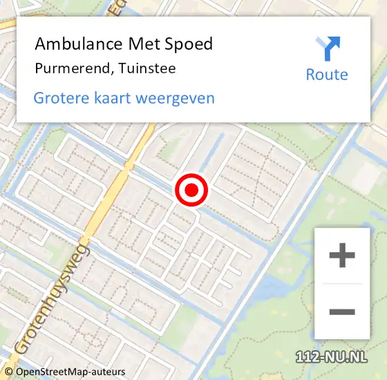 Locatie op kaart van de 112 melding: Ambulance Met Spoed Naar Purmerend, Tuinstee op 23 april 2024 21:04