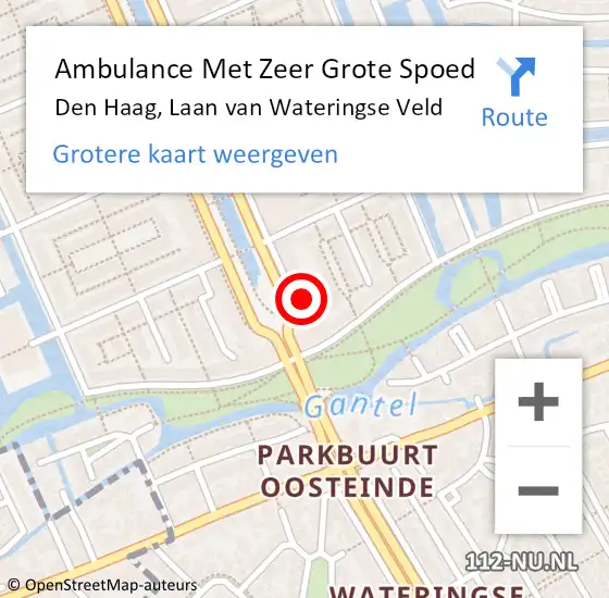 Locatie op kaart van de 112 melding: Ambulance Met Zeer Grote Spoed Naar Den Haag, Laan van Wateringse Veld op 23 april 2024 21:23
