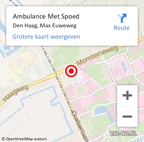 Locatie op kaart van de 112 melding: Ambulance Met Spoed Naar Den Haag, Max Euweweg op 23 april 2024 21:30
