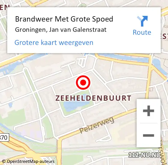 Locatie op kaart van de 112 melding: Brandweer Met Grote Spoed Naar Groningen, Jan van Galenstraat op 23 april 2024 21:59