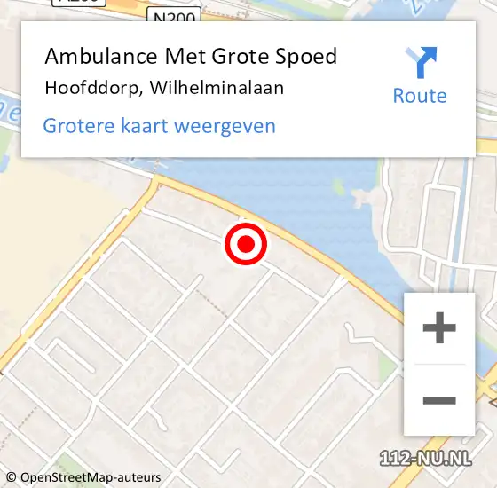 Locatie op kaart van de 112 melding: Ambulance Met Grote Spoed Naar Hoofddorp, Wilhelminalaan op 23 april 2024 22:16