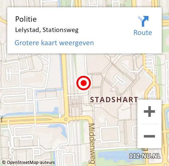 Locatie op kaart van de 112 melding: Politie Lelystad, Stationsweg op 23 april 2024 22:21