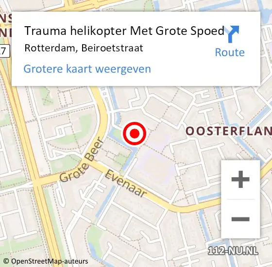 Locatie op kaart van de 112 melding: Trauma helikopter Met Grote Spoed Naar Rotterdam, Beiroetstraat op 23 april 2024 22:39