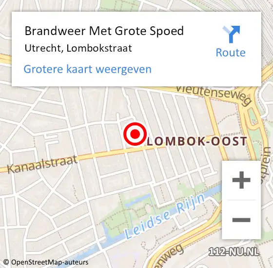 Locatie op kaart van de 112 melding: Brandweer Met Grote Spoed Naar Utrecht, Lombokstraat op 23 april 2024 23:10